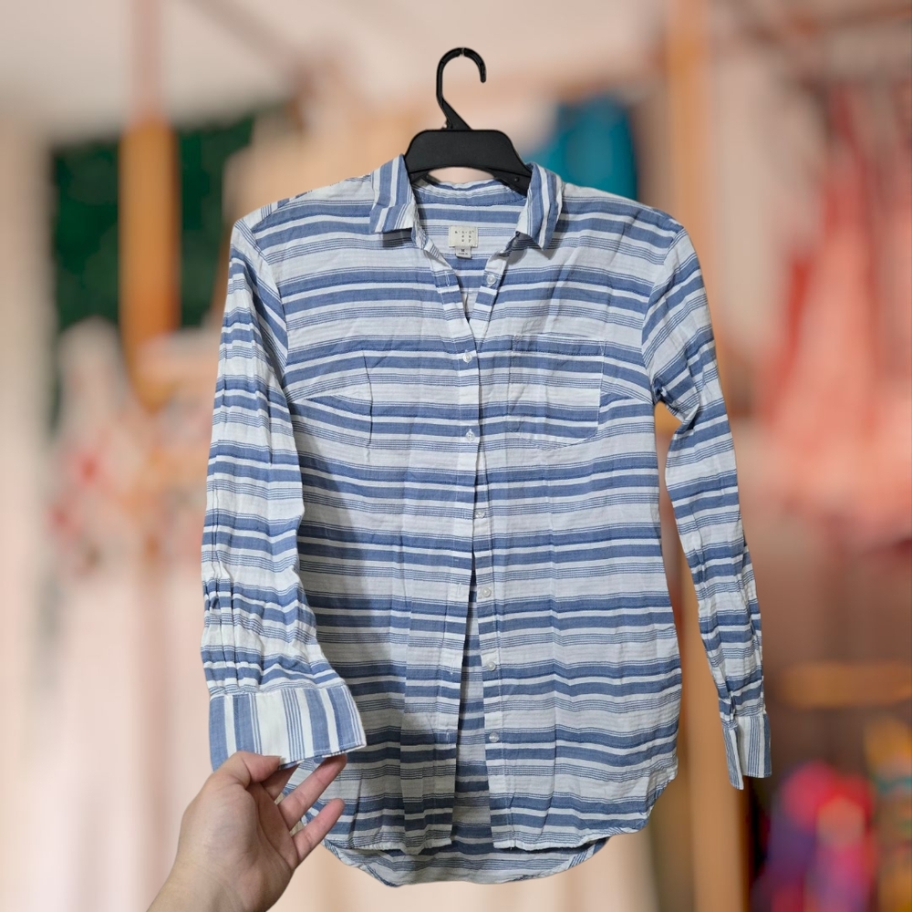 a new day • Striped Blue and White Casual Shirt